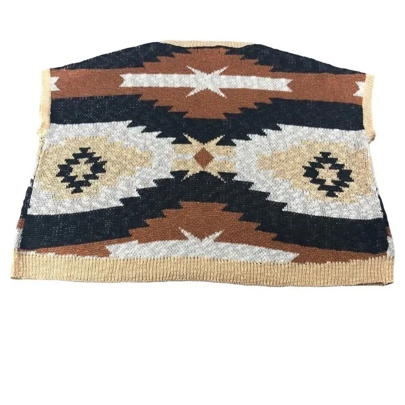 Rock&Roll Denim Azetc Boho Print Knit Sweater Vest Two Tone Sz XL - Picture 2 of 10